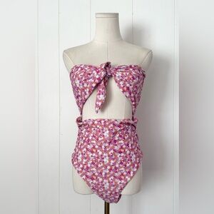 LOKAHI Ana One Piece Bathing Suit in Pink Garden Floral Large Hawaiian Swimwear